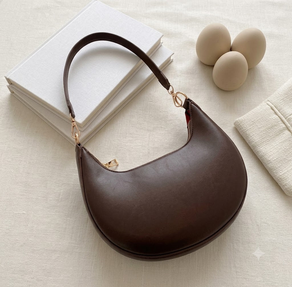 Coffee Brown Crescent Shoulder Bag