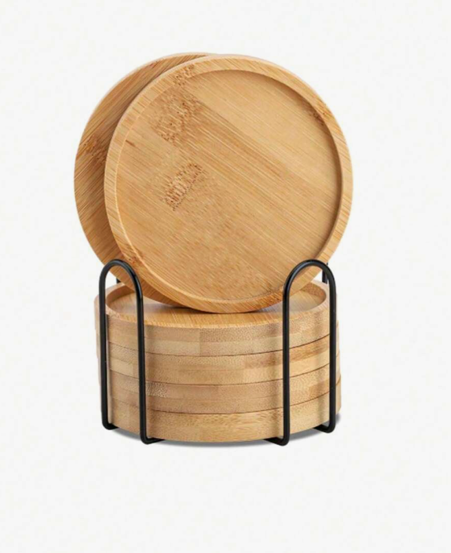 6pcs Bamboo Coaster Set with Holder