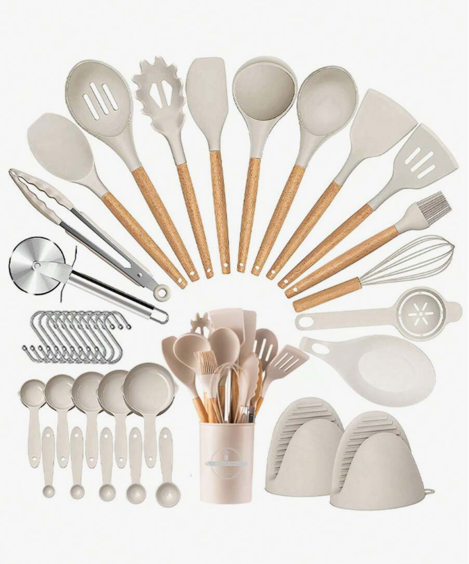 36pcs Silicone Kitchen Utensil Set with Wooden Handles