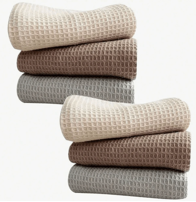 6-Piece Super Absorbent Waffle Weave Kitchen Towels