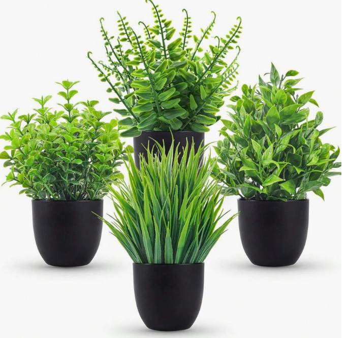 3 to 4pcs Black Faux Mini Planters with Artificial Plants