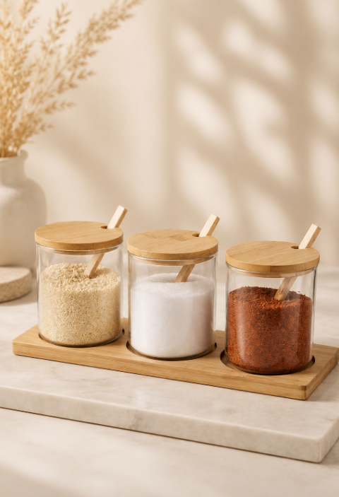 3pcs Moisture‑Proof Plastic Spice Jar Set