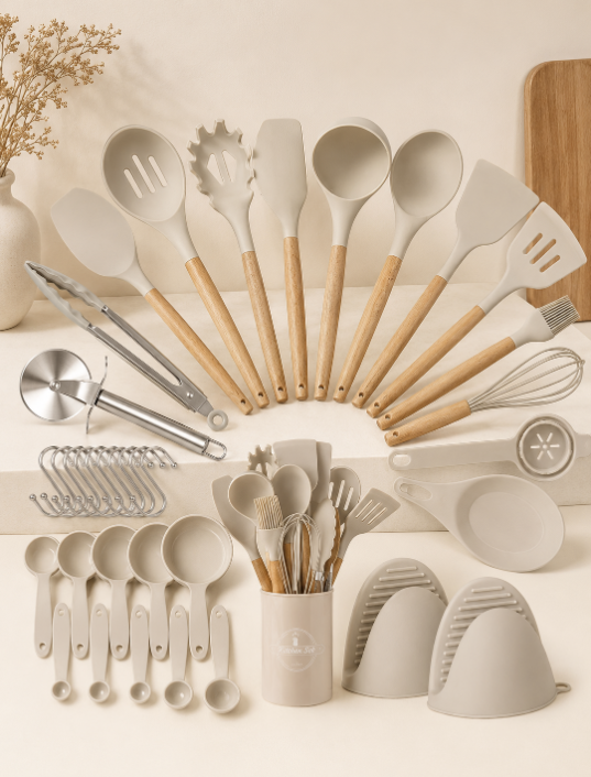 36pcs Silicone Kitchen Utensil Set with Wooden Handles