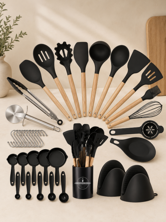36pcs Silicone Kitchen Utensil Set with Wooden Handles