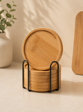 6pcs Bamboo Coaster Set with Holder