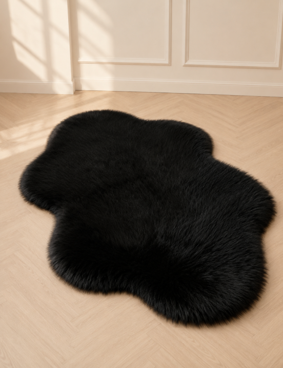 1pc Soft & Fluffy Black Shag Rug 80cm - 120cm