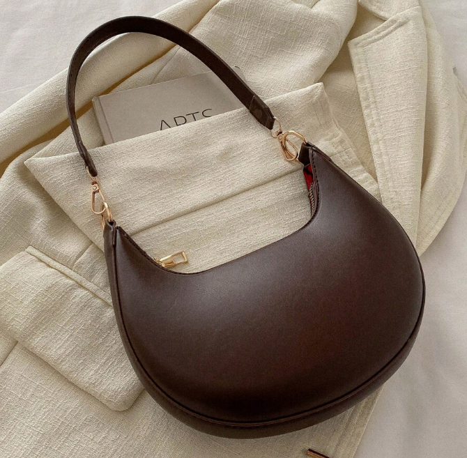 Coffee Brown Crescent Shoulder Bag