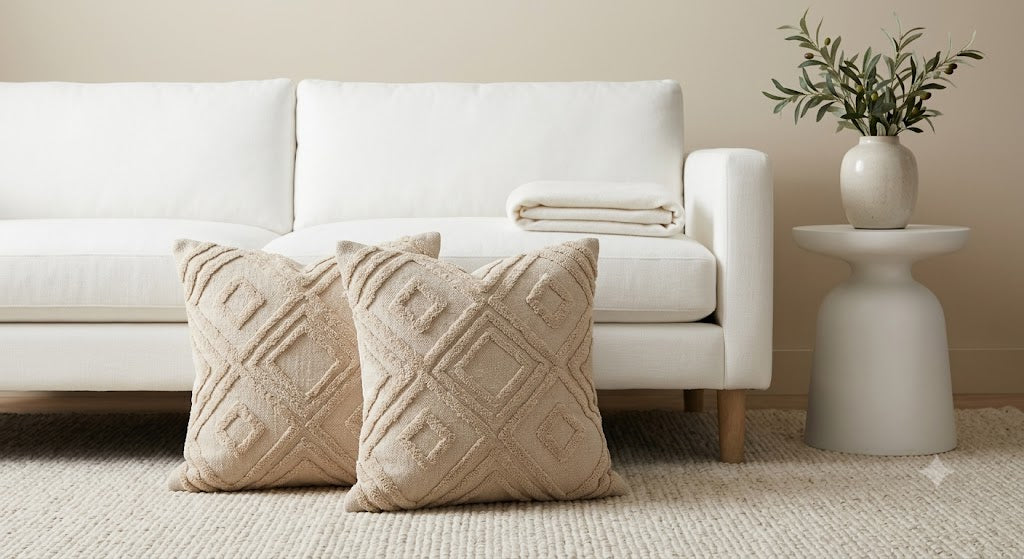 Set of 2 Faux Fur Cream White Throw Pillow Covers (45cmx45cm)
